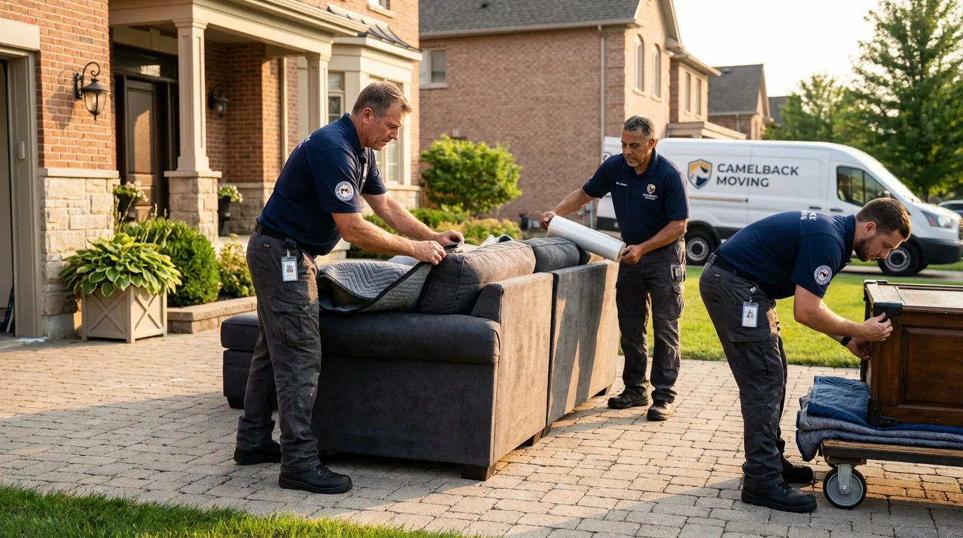Large estate moving crew wrapping furniture in Burlington, NJ