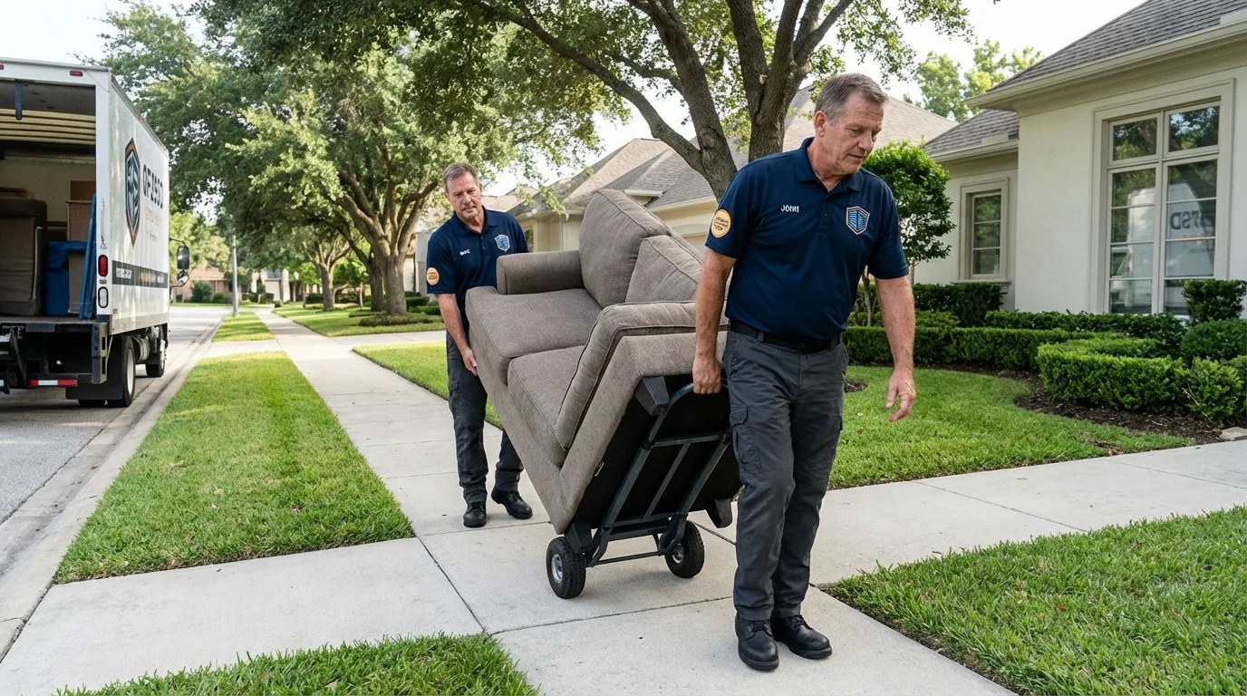 Local residential moving crew loading furniture in Burlington, NJ
